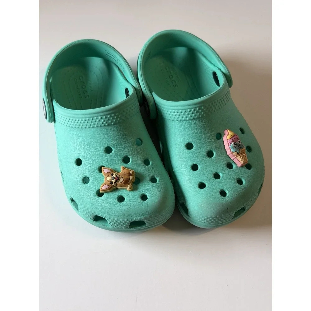 Crocs Toddler Classic Clogs Turquoise Aqua C8 Slip On Shoes Jibbitz Kids